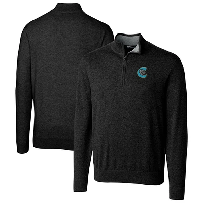 Men's Cutter & Buck Black Charlotte Knights Lakemont Tri-Blend Quarter-Zip Pullover Sweater