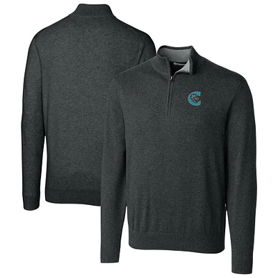 Men's Cutter & Buck Heather Charcoal Charlotte Knights Lakemont Tri-Blend Quarter-Zip Pullover Sweater