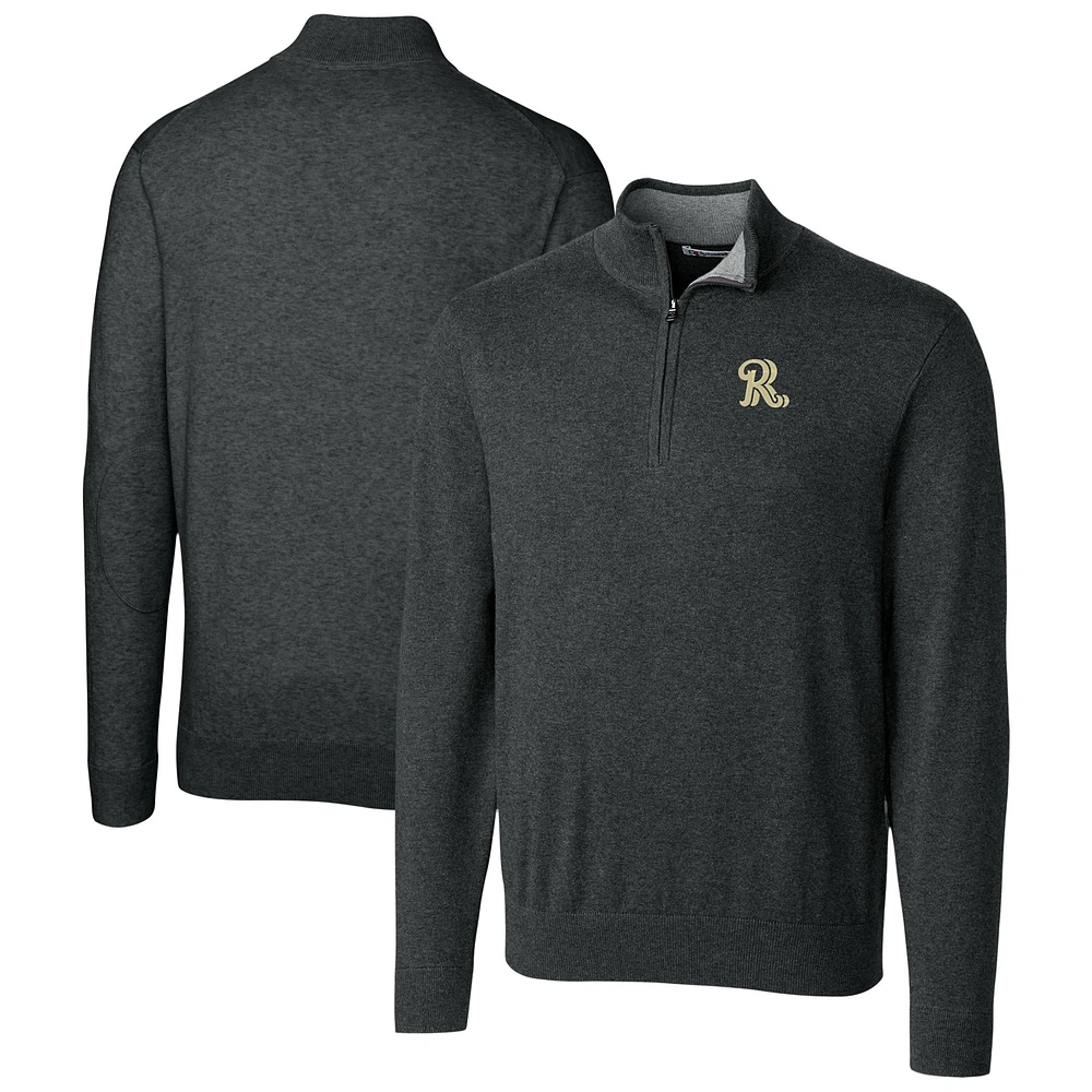 Men's Cutter & Buck Heather Charcoal Frisco RoughRiders Lakemont Tri-Blend Quarter-Zip Pullover Sweater
