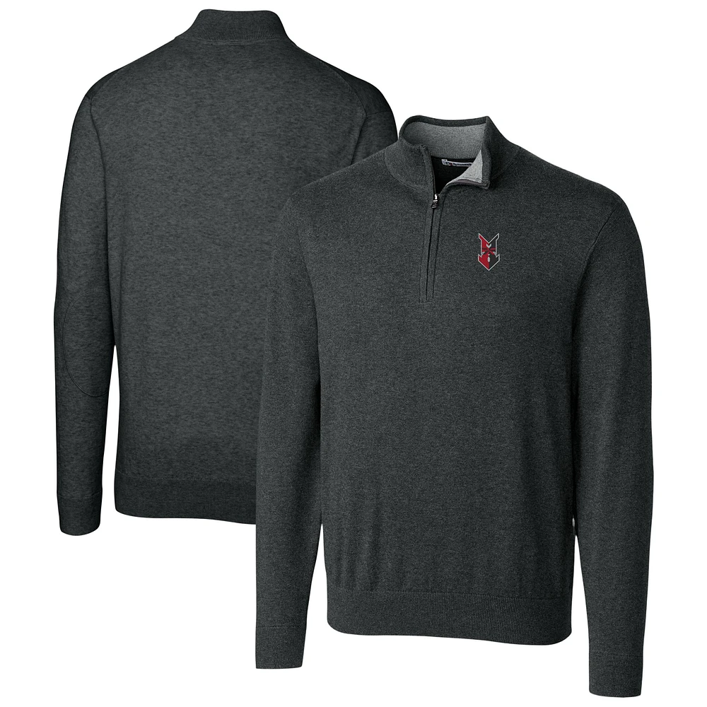 Men's Cutter & Buck Heather Charcoal Indianapolis Indians Lakemont Tri-Blend Quarter-Zip Pullover Sweater