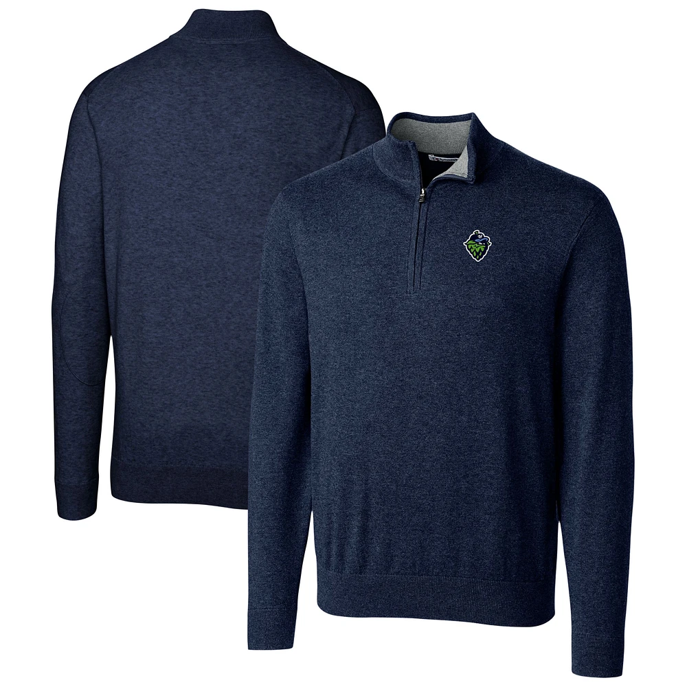 Men's Cutter & Buck Navy Hillsboro Hops Lakemont Tri-Blend Quarter-Zip Pullover Sweater