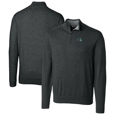 Men's Cutter & Buck Heather Charcoal Gwinnett Stripers Lakemont Tri-Blend Quarter-Zip Pullover Sweater