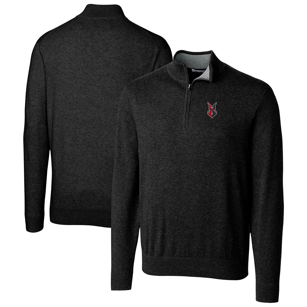 Men's Cutter & Buck Black Indianapolis Indians Lakemont Tri-Blend Quarter-Zip Pullover Sweater