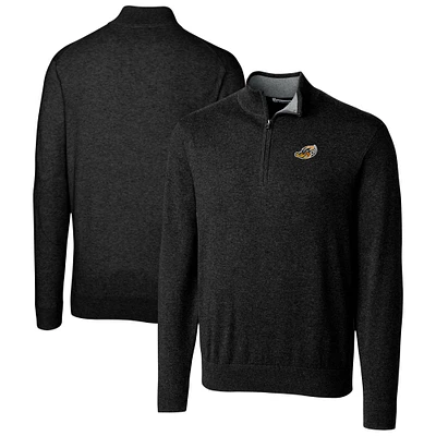 Men's Cutter & Buck Black Akron RubberDucks Lakemont Tri-Blend Quarter-Zip Pullover Sweater