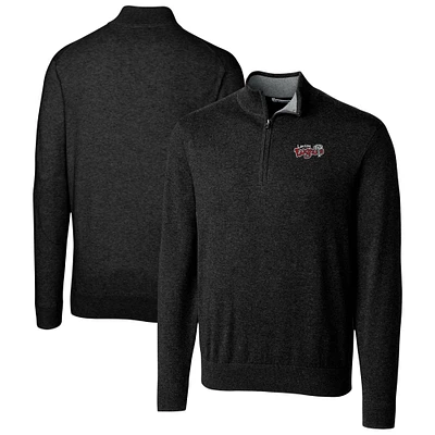Men's Cutter & Buck Black Lansing Lugnuts Lakemont Tri-Blend Quarter-Zip Pullover Sweater
