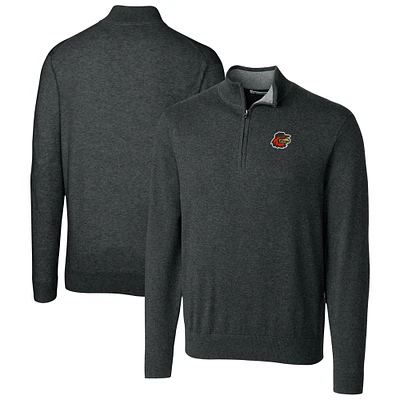 Men's Cutter & Buck Heather Charcoal Rochester Red Wings Lakemont Tri-Blend Quarter-Zip Pullover Sweater