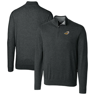Men's Cutter & Buck Heather Charcoal Akron RubberDucks Lakemont Tri-Blend Quarter-Zip Pullover Sweater
