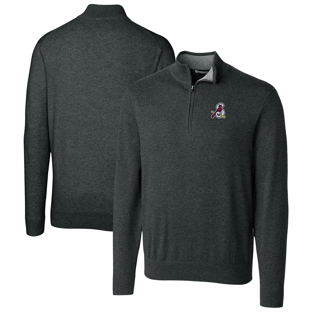 Men's Cutter & Buck Heather Charcoal Springfield Cardinals Lakemont Tri-Blend Quarter-Zip Pullover Sweater