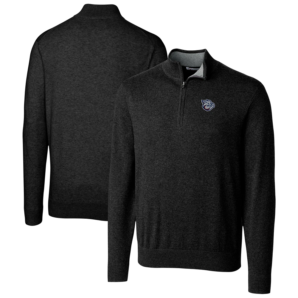 Men's Cutter & Buck Black Lehigh Valley IronPigs Lakemont Tri-Blend Quarter-Zip Pullover Sweater