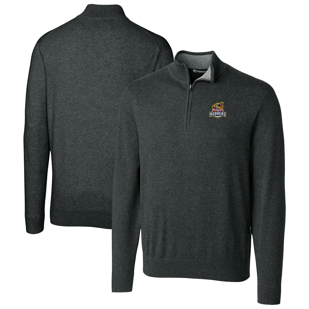 Men's Cutter & Buck Heather Charcoal Toledo Mud Hens Lakemont Tri-Blend Quarter-Zip Pullover Sweater