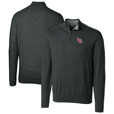 Men's Cutter & Buck Heather Charcoal Louisville Bats Lakemont Tri-Blend Quarter-Zip Pullover Sweater