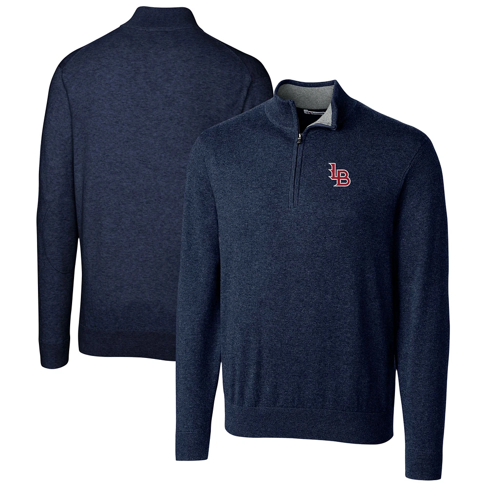 Men's Cutter & Buck Navy Louisville Bats Lakemont Tri-Blend Quarter-Zip Pullover Sweater