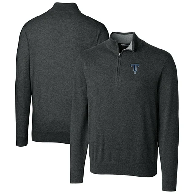Men's Cutter & Buck Heather Charcoal Tulsa Drillers Lakemont Tri-Blend Quarter-Zip Pullover Sweater