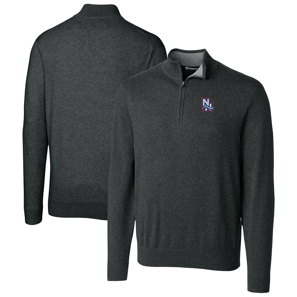 Men's Cutter & Buck Heather Charcoal New Hampshire Fisher Cats Lakemont Tri-Blend Quarter-Zip Pullover Sweater