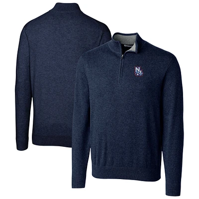 Men's Cutter & Buck Navy New Hampshire Fisher Cats Lakemont Tri-Blend Quarter-Zip Pullover Sweater