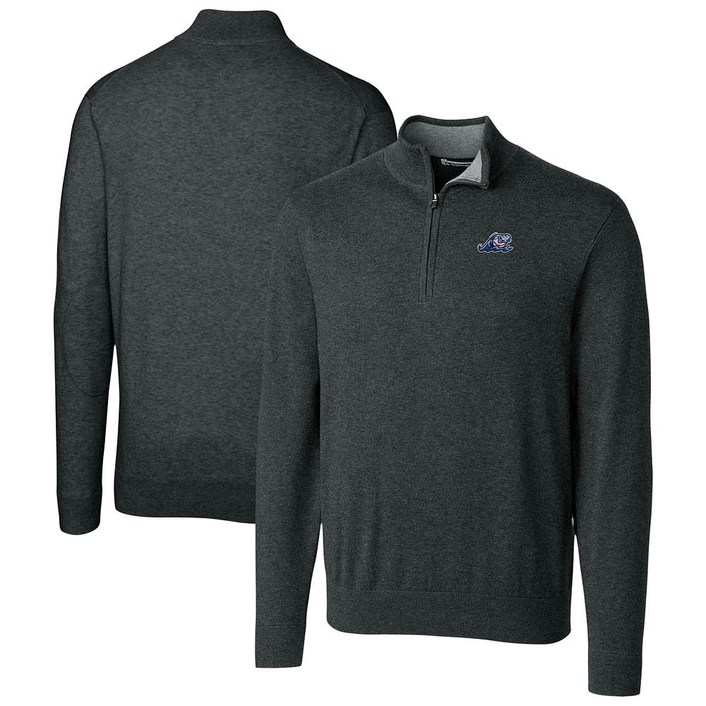 Men's Cutter & Buck Heather Charcoal West Michigan Whitecaps Lakemont Tri-Blend Quarter-Zip Pullover Sweater
