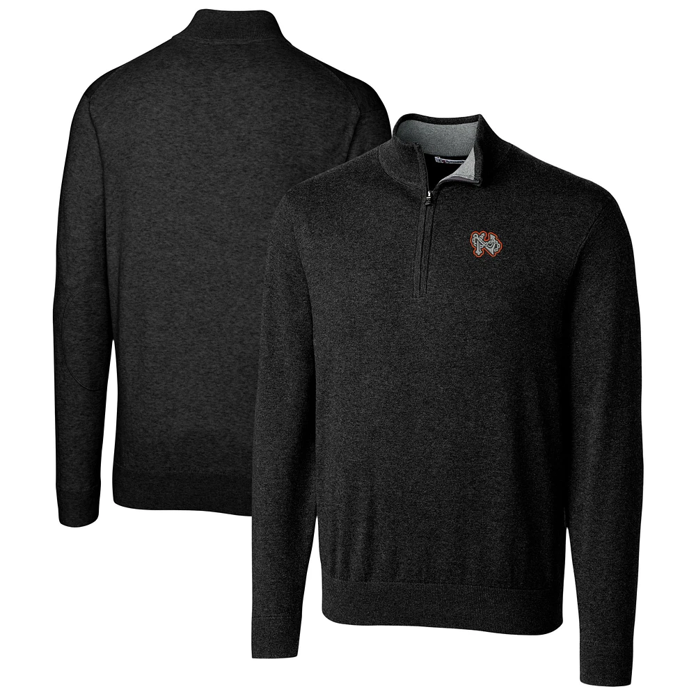 Men's Cutter & Buck Black Norfolk Tides Lakemont Tri-Blend Quarter-Zip Pullover Sweater