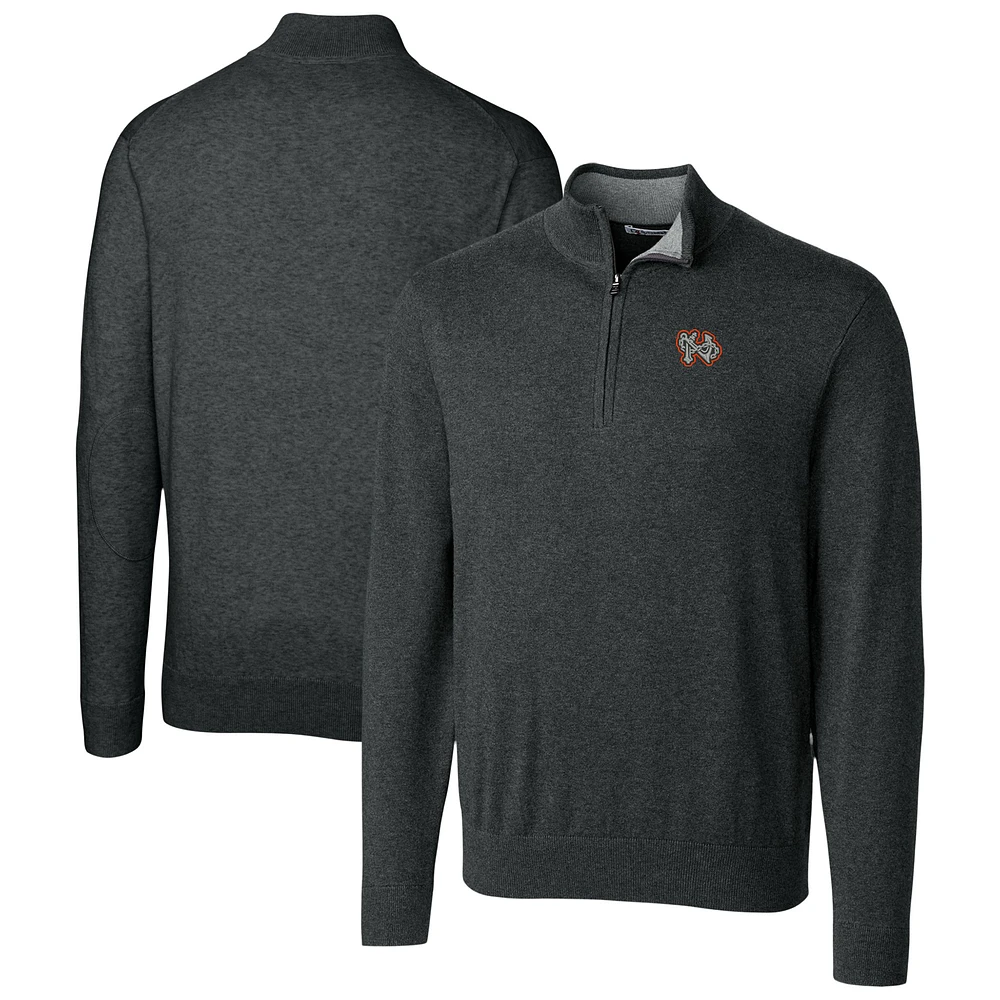 Men's Cutter & Buck Heather Charcoal Norfolk Tides Lakemont Tri-Blend Quarter-Zip Pullover Sweater