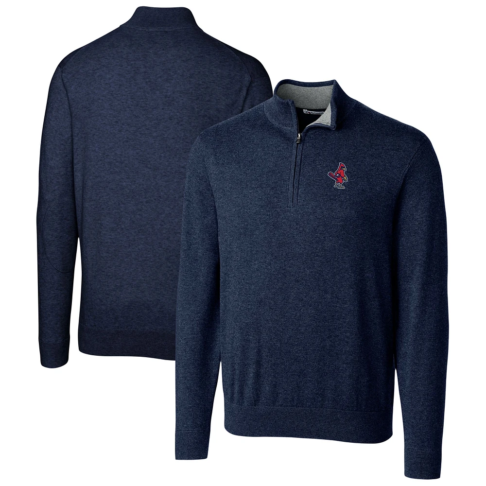 Men's Cutter & Buck Navy Memphis Redbirds Lakemont Tri-Blend Quarter-Zip Pullover Sweater