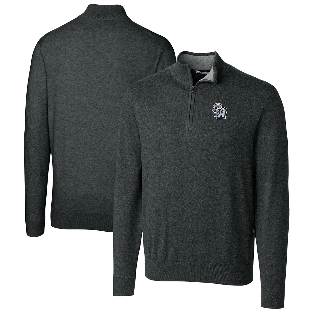 Men's Cutter & Buck Heather Charcoal San Antonio Missions Lakemont Tri-Blend Quarter-Zip Pullover Sweater