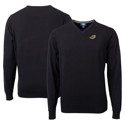 Men's Cutter & Buck Black Akron RubberDucks Lakemont Tri-Blend V-Neck Pullover Sweater
