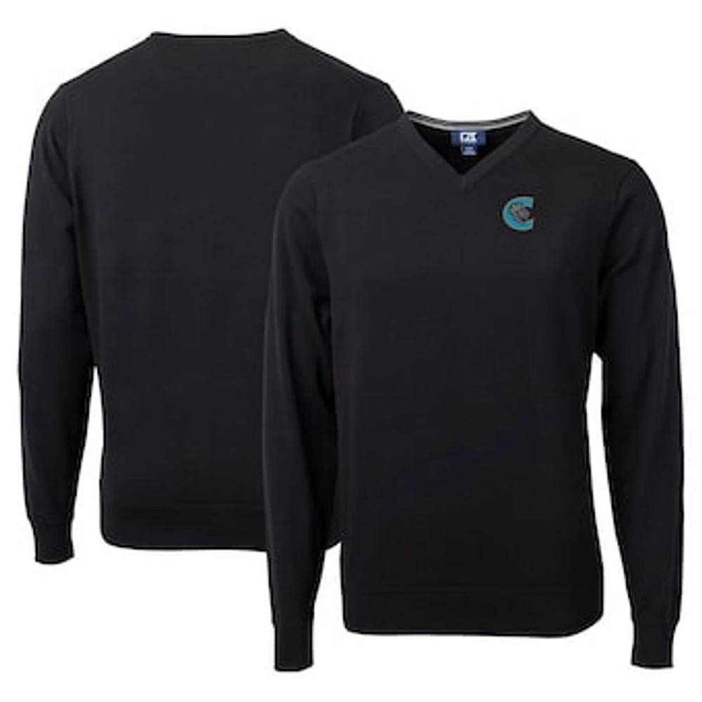Men's Cutter & Buck Black Charlotte Knights Lakemont Tri-Blend V-Neck Pullover Sweater