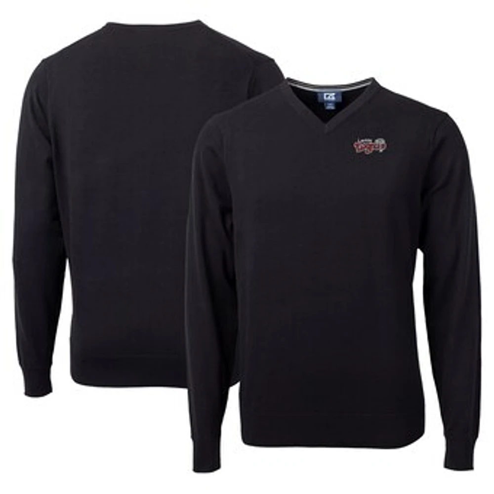 Men's Cutter & Buck Black Lansing Lugnuts Lakemont Tri-Blend V-Neck Pullover Sweater