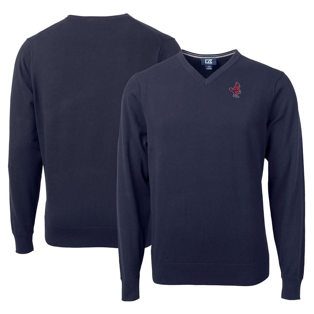 Men's Cutter & Buck Navy Memphis Redbirds Lakemont Tri-Blend V-Neck Pullover Sweater