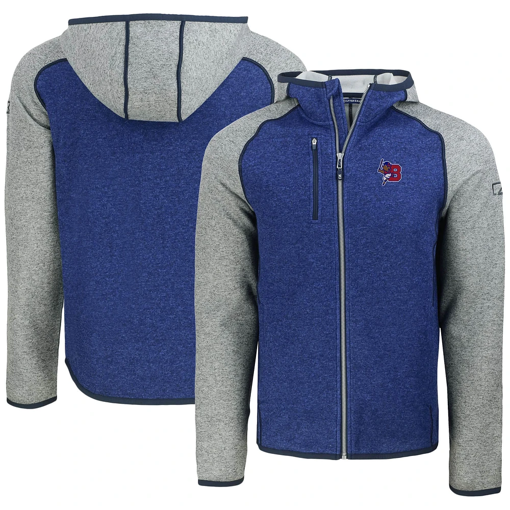 Men's Cutter & Buck Heather Blue/Heather Gray Buffalo Bisons Mainsail Raglan Full-Zip Hoodie