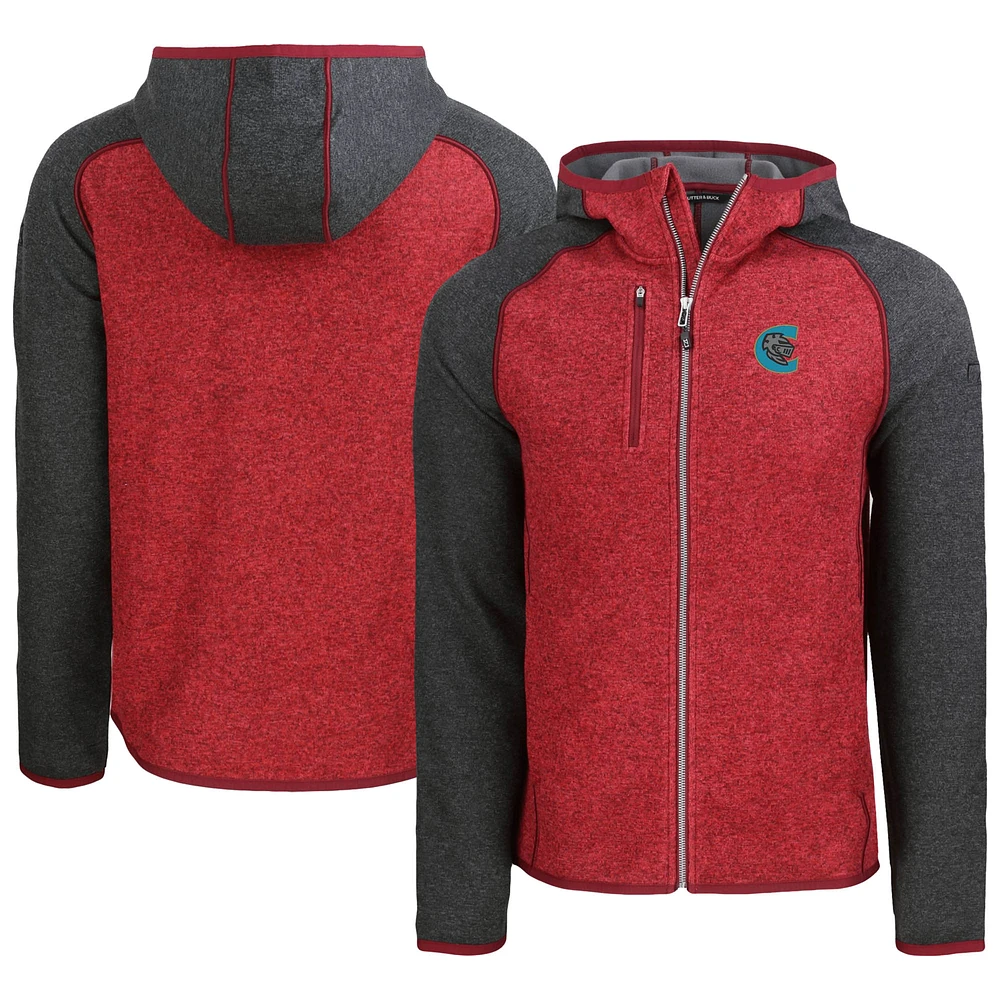 Men's Cutter & Buck Heather /Heather Charcoal Charlotte Knights Mainsail Raglan Full-Zip Hoodie