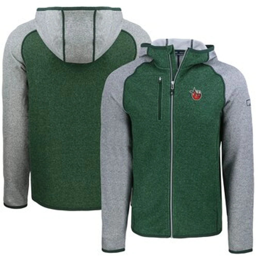 Men's Cutter & Buck Heather Green/Heather Gray Fort Wayne TinCaps Mainsail Raglan Full-Zip Hoodie