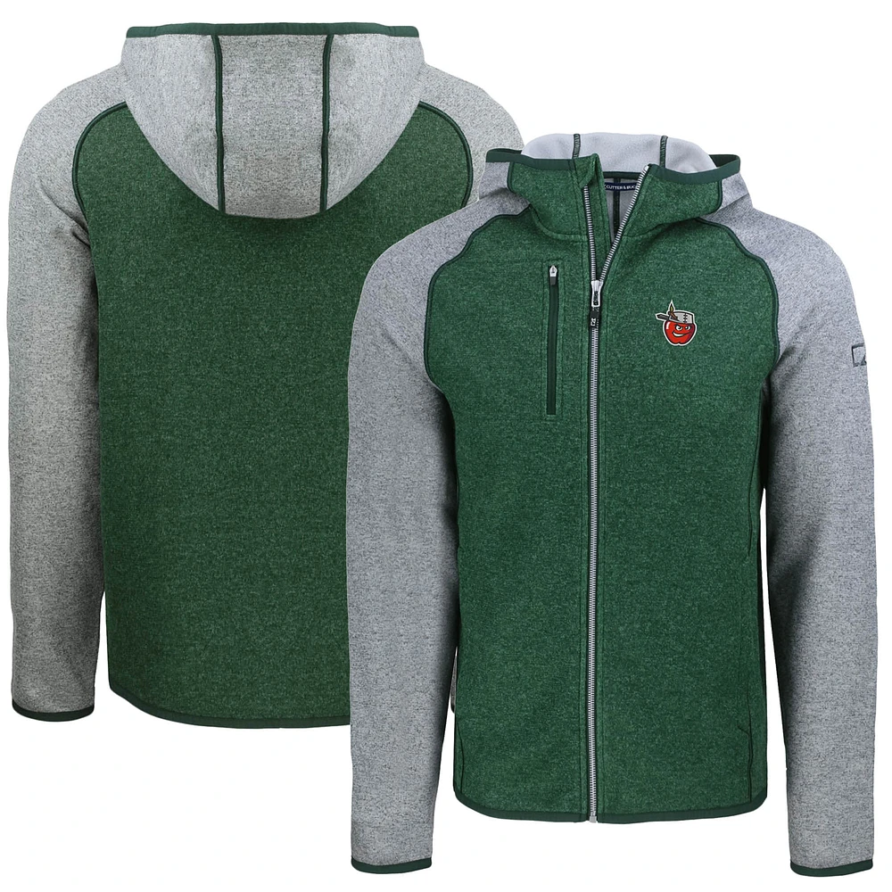 Men's Cutter & Buck Heather Green/Heather Gray Fort Wayne TinCaps Mainsail Raglan Full-Zip Hoodie