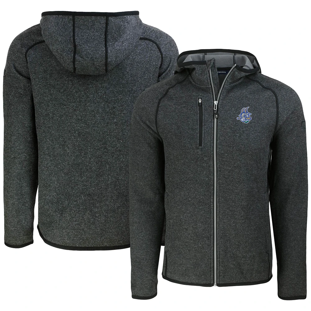 Men's Cutter & Buck Heather Charcoal Hartford Yard Goats Mainsail Raglan Full-Zip Hoodie