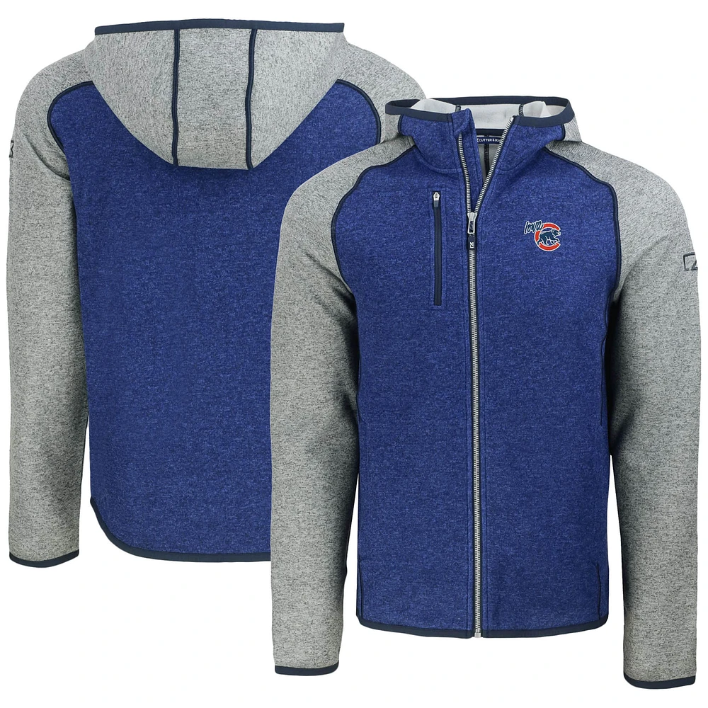 Men's Cutter & Buck Heather Blue/Heather Gray Iowa Cubs Mainsail Raglan Full-Zip Hoodie