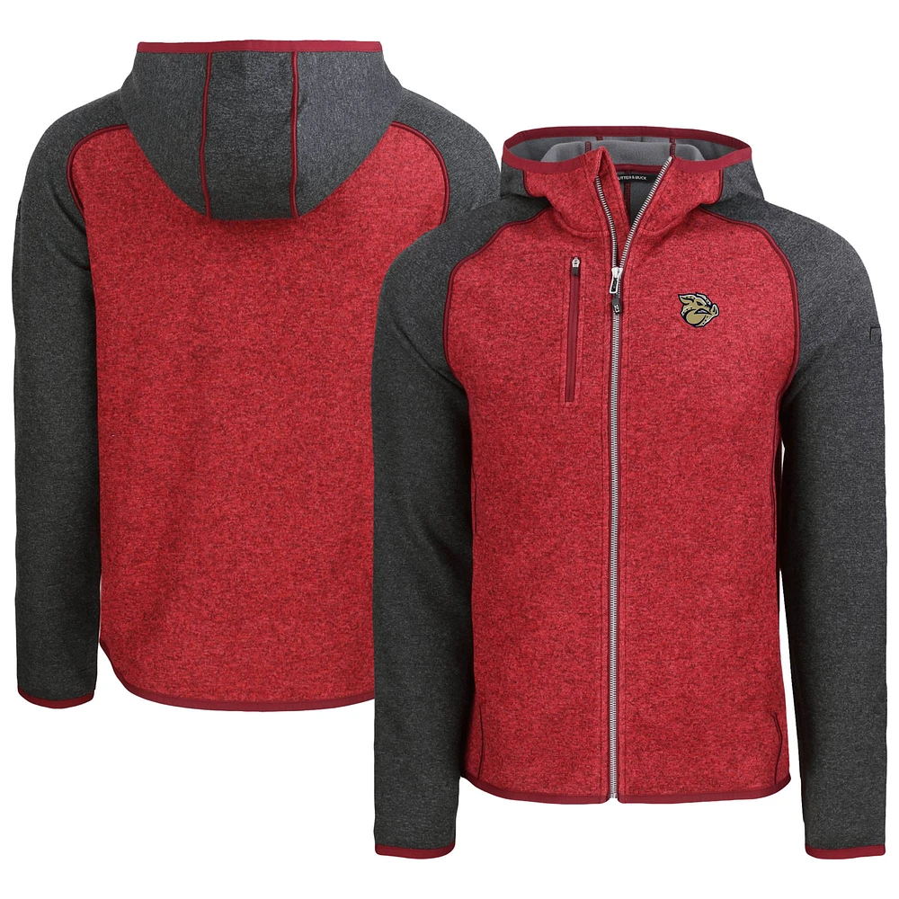 Men's Cutter & Buck Heather /Heather Charcoal Lehigh Valley IronPigs Mainsail Raglan Full-Zip Hoodie