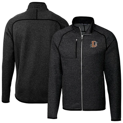 Men's Cutter & Buck Heather Charcoal Durham Bulls Mainsail Sweater-Knit Full-Zip Jacket