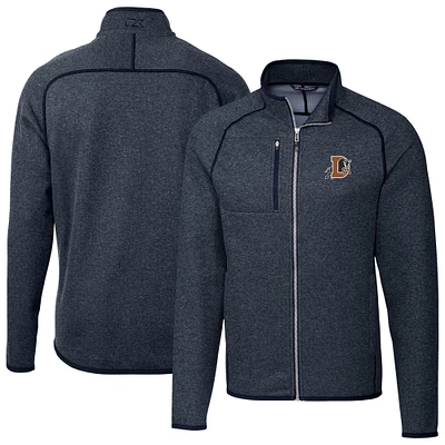 Men's Cutter & Buck Heather Navy Durham Bulls Mainsail Sweater-Knit Full-Zip Jacket
