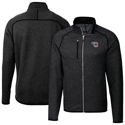 Men's Cutter & Buck Heather Charcoal Iowa Cubs Mainsail Sweater-Knit Full-Zip Jacket