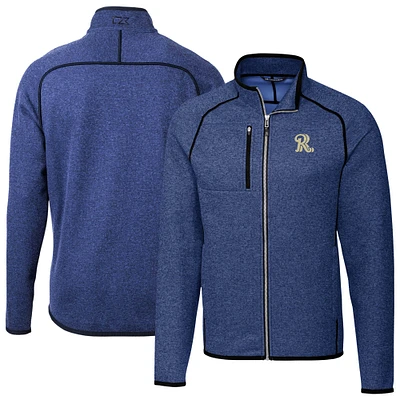 Men's Cutter & Buck Heather Blue Frisco RoughRiders Mainsail Sweater-Knit Full-Zip Jacket
