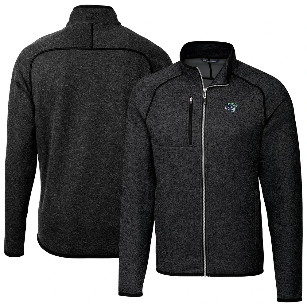 Men's Cutter & Buck Heather Charcoal Gwinnett Stripers Mainsail Sweater-Knit Full-Zip Jacket
