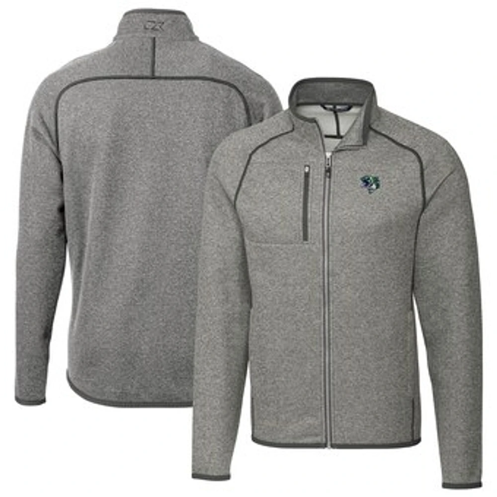 Men's Cutter & Buck Heather Gray Gwinnett Stripers Mainsail Sweater-Knit Full-Zip Jacket
