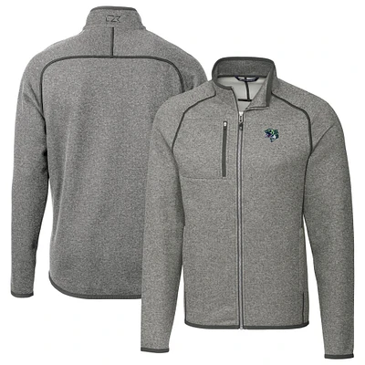 Men's Cutter & Buck Heather Gray Gwinnett Stripers Mainsail Sweater-Knit Full-Zip Jacket