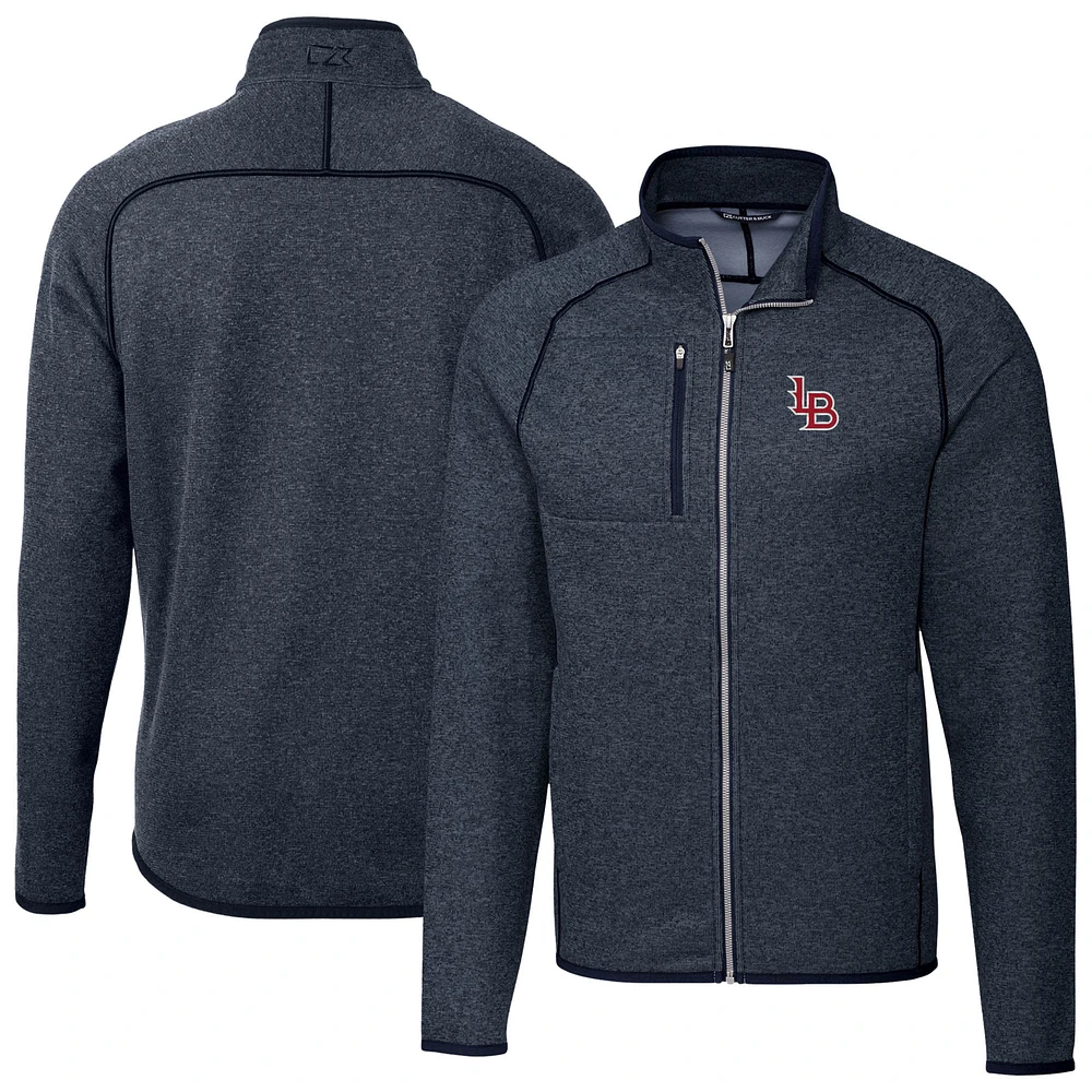 Men's Cutter & Buck Heather Navy Louisville Bats Mainsail Sweater-Knit Full-Zip Jacket