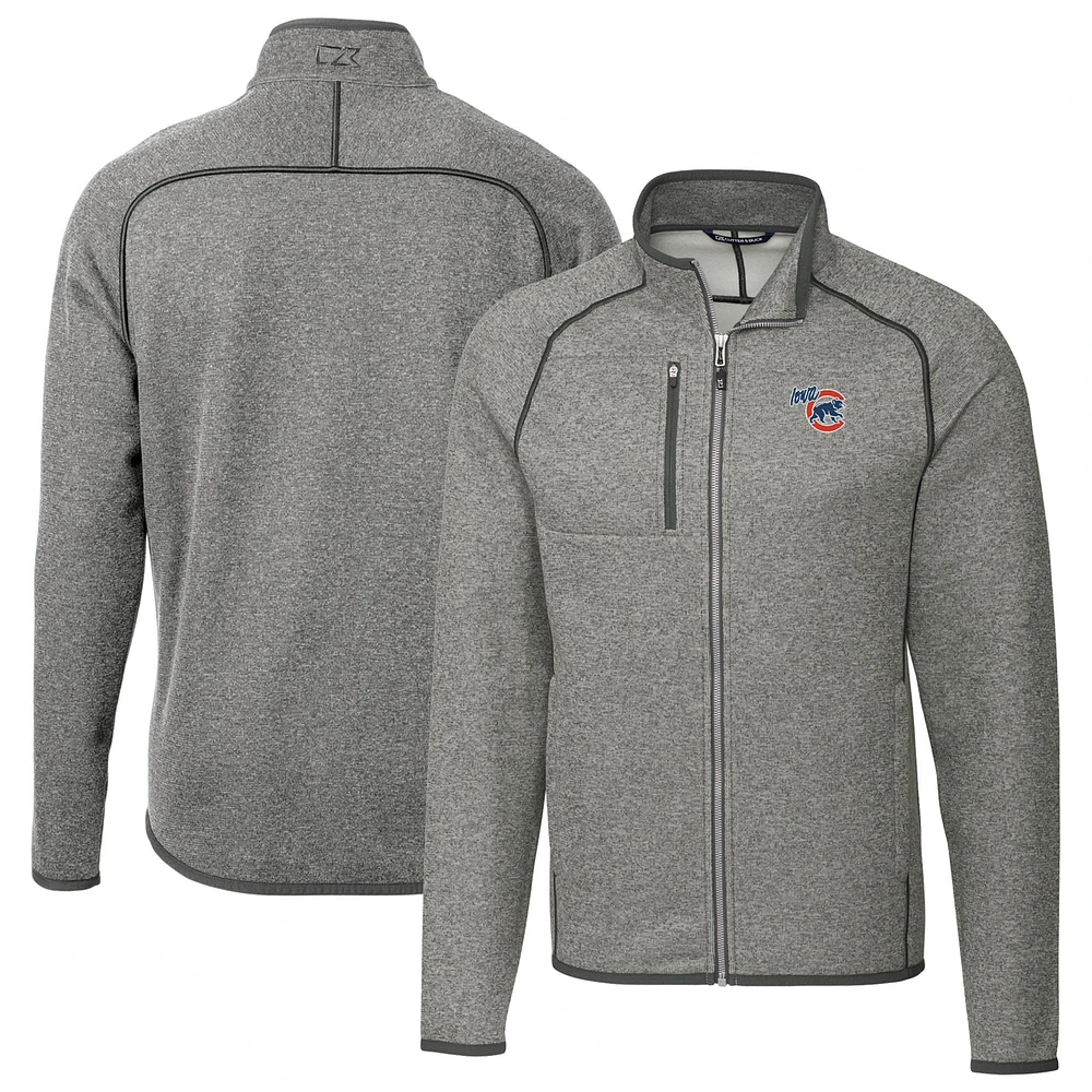 Men's Cutter & Buck Heather Gray Iowa Cubs Mainsail Sweater-Knit Full-Zip Jacket