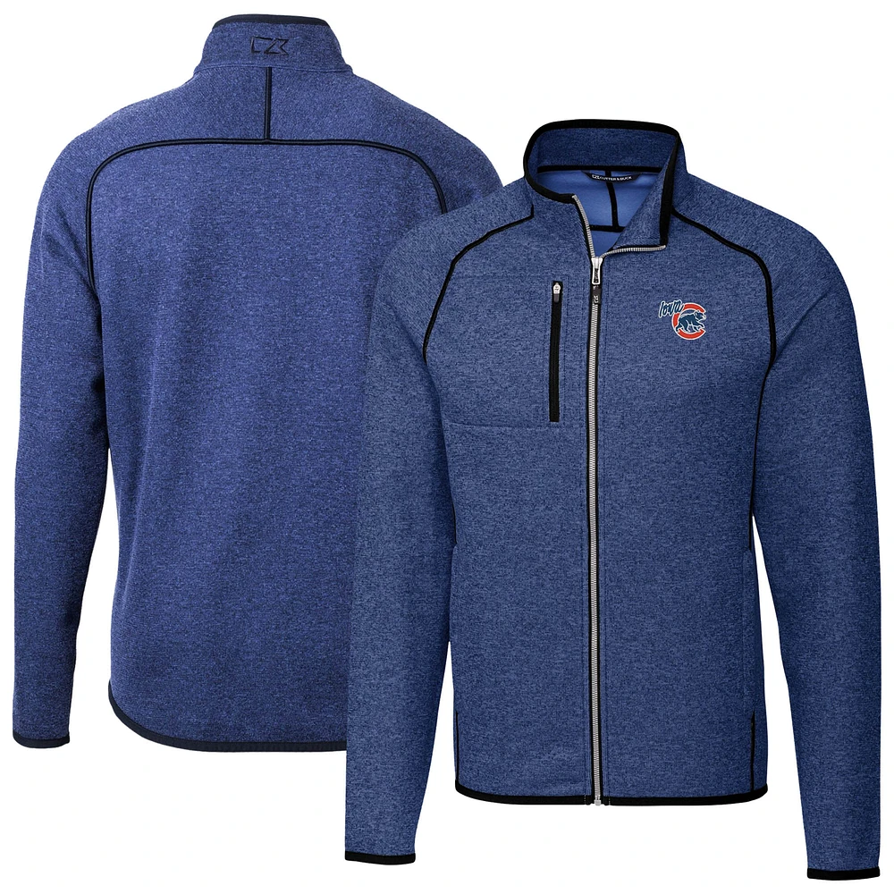 Men's Cutter & Buck Heather Iowa Cubs Mainsail Sweater-Knit Full-Zip Jacket