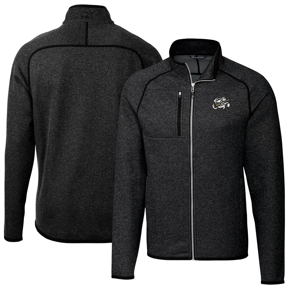Men's Cutter & Buck Heather Charcoal Omaha Storm Chasers Mainsail Sweater-Knit Full-Zip Jacket