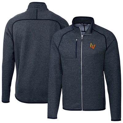 Men's Cutter & Buck Heather Navy Las Vegas Aviators Mainsail Sweater-Knit Full-Zip Jacket
