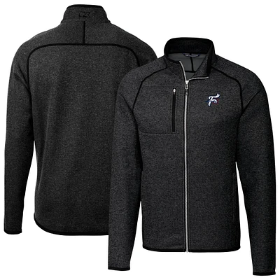 Men's Cutter & Buck Heather Charcoal Reading Fightin Phils Mainsail Sweater-Knit Full-Zip Jacket