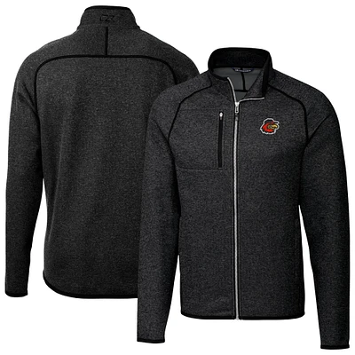 Men's Cutter & Buck Heather Charcoal Rochester Red Wings Mainsail Sweater-Knit Full-Zip Jacket