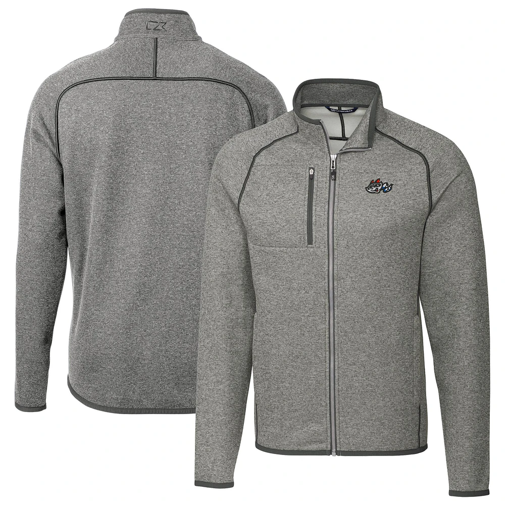 Men's Cutter & Buck Heather Gray Rocket City Trash Pandas Mainsail Sweater-Knit Full-Zip Jacket